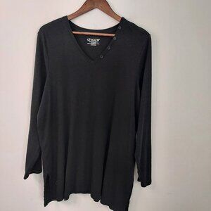 Chico's V-Neck Long Sleeve Button Detail  Black Tee Size XXL